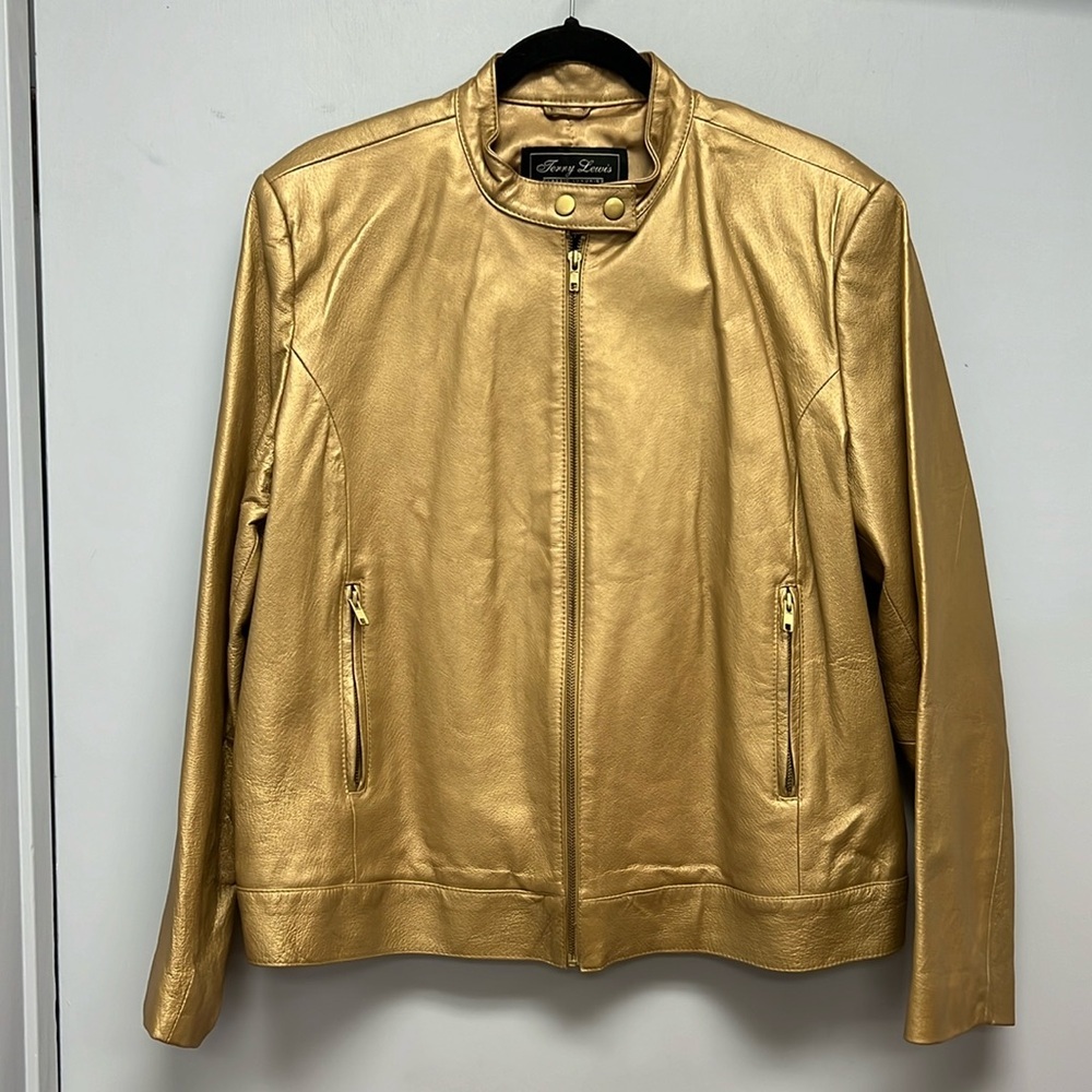 Terry Lewis Classic Luxuries Gold Leather Jacket Size Large